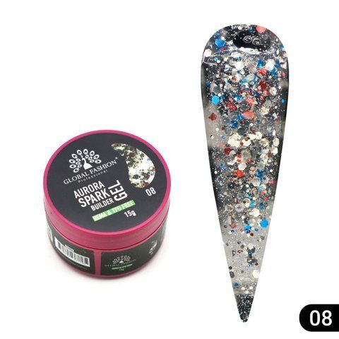 Гель для нарощування та зміцнення нігтів Global Fashion Aurora Spark Builder Gel №08 Mary403 фото