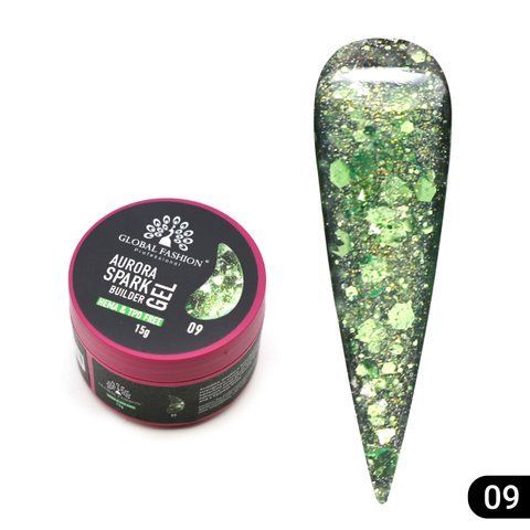 Гель для нарощування та зміцнення нігтів Global Fashion Aurora Spark Builder Gel №09 Mary404 фото