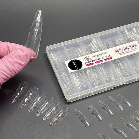 Гелевые типсы Global Fashion Soft Gel Tips 3D Diamond Длинная балерина 120шт. Mary254 фото