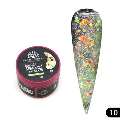 Гель для нарощування та зміцнення нігтів Global Fashion Aurora Spark Builder Gel №10 Mary405 фото