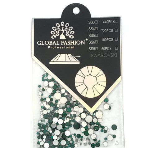 Декор для ногтей Global Fashion Swarovski Камни. Микс размер. Dark Green 006496 фото