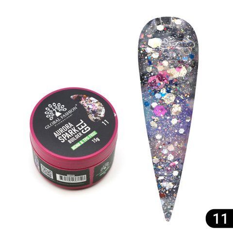 Гель для нарощування та зміцнення нігтів Global Fashion Aurora Spark Builder Gel №11 Mary406 фото