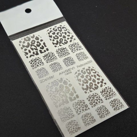 Водные педикюрные 2D слайдеры для дизайна ногтей ANGEVI №203 silver 008555 фото