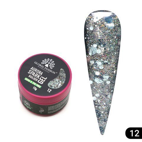 Гель для нарощування та зміцнення нігтів Global Fashion Aurora Spark Builder Gel №12 Mary407 фото