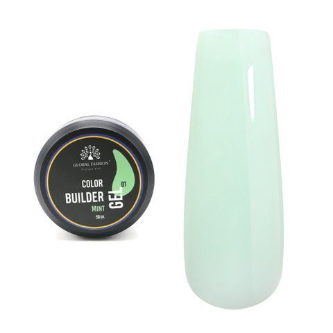Гель для нарощування та зміцнення нігтів Global Fashion Color Builder Gel 50g. №01 Mint Mary408 фото