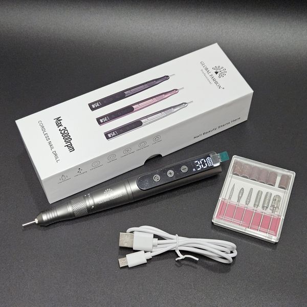 Ручка-апарат на акумуляторі для манікюру і педикюру Global Fashion T7A 35000RPM Silver Nat-0117 фото