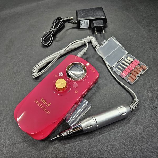 Аккумуляторный Фрезер для маникюра SM-3, 65 Вт 35000 об/мин 3600 mAh. Цвет малиновый 003581 фото