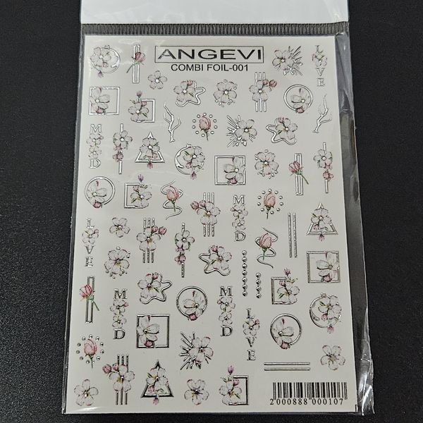 3D наклейки для дизайну нігтів геометрія ANGEVI Сombi Foil 001 Срібло 007887 фото
