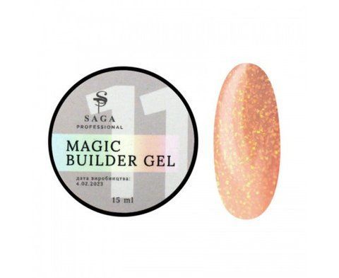 Гель камуфлюючий SAGA Builder Gel Magic №11 золотистий з різнобарвною поталлю, 15 мл 003533 фото