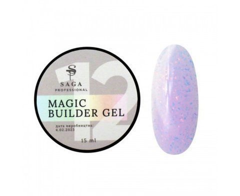 Гель камуфлюючий SAGA Builder Gel Magic №12 ліловий з різнобарвною поталлю, 15 мл 003534 фото